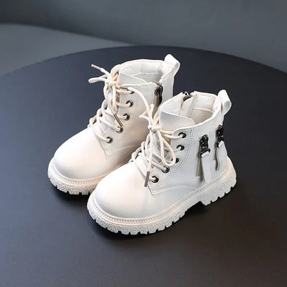 Burgundy PU Leather Ankle Boots for Kids