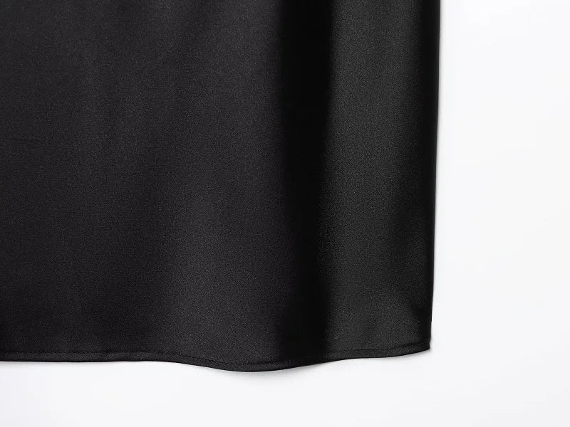 Black Satin Backless Halter Top for Women