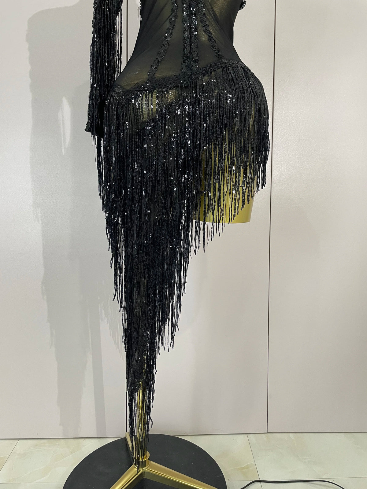 Sparkly Rhinestones One Shoulder See-Through Dress