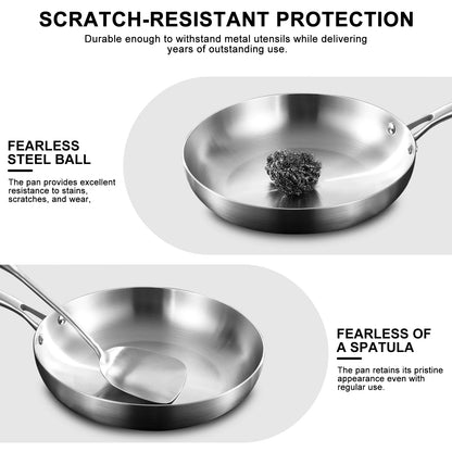 304 Stainless Steel Uncoated Frying Pan for Gas and Induction