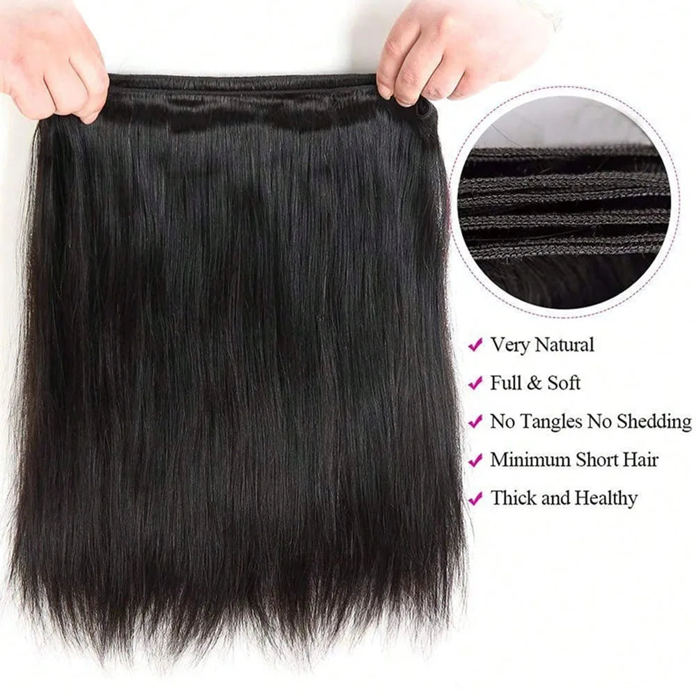 Bone Straight Raw Human Hair Bundles 36 40 Inch Black