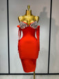 Women Backless Bodycon Bandage Dress with Pearls