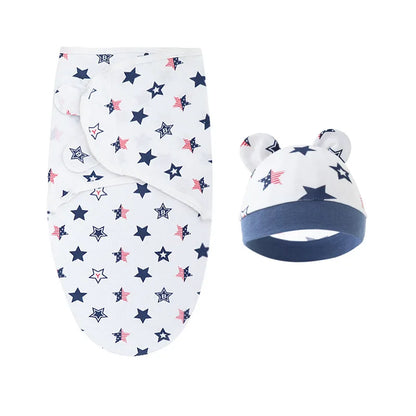 Cartoon Printed Cotton Baby Blanket Hat Set