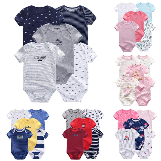 Kiddiezoom Cartoon Short Sleeve Baby Bodysuits 100% Cotton