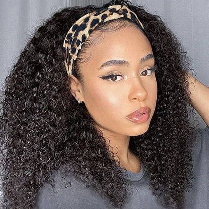 Kinky Curly Human Hair Headband Wig 250% Density