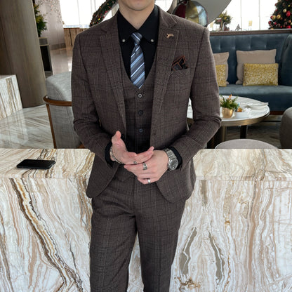 Modified Plaid Three-Piece Suit for Men