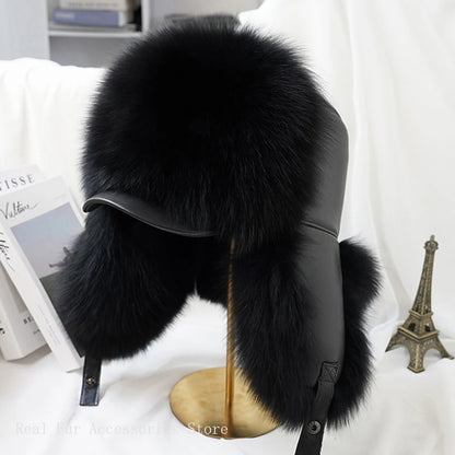 Men's Real Silver Fox Fur Bomber Hat