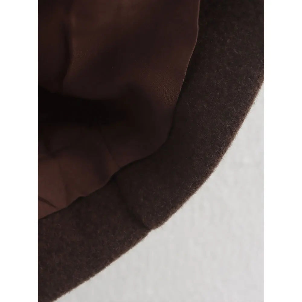 Brown Woolen Coat for Women with Notch Neck