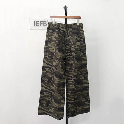 IEFB Vintage Camouflage Men's Loose Denim Jeans Old Blue