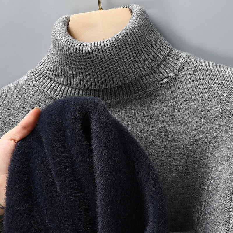 Mens Knitted Turtleneck Sweater Slim Fit Casual