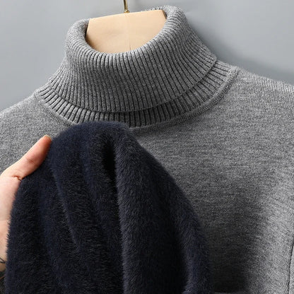 Mens Knitted Turtleneck Sweater Slim Fit Casual