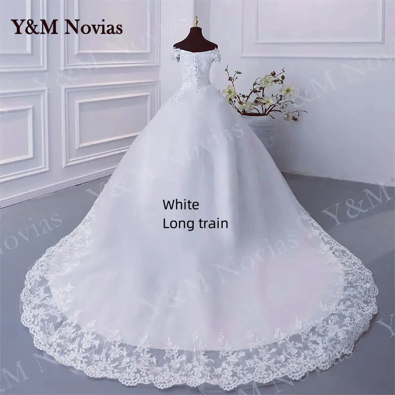 Off Shoulder Plus Size Wedding Dress Tulle and Organza
