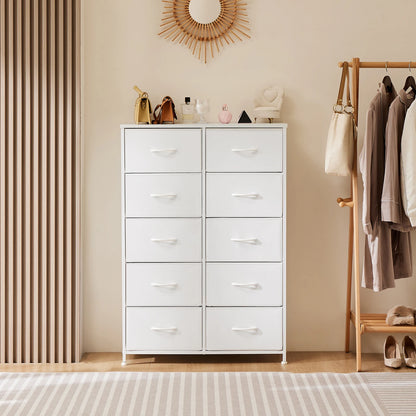JHK Bedside Table with 10 Fabric Drawers and Steel Frame