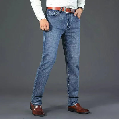 Men's Casual Straight Stretch Jeans Blue Black Denim