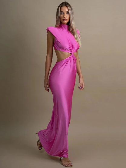 Hollow Out Turtleneck Maxi Dress for Women