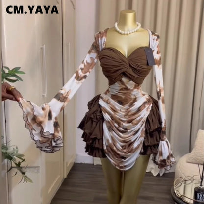 Women Tie Dye Print V-Neck Bodycon Dress