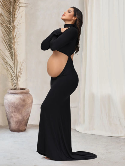 Maternity Maxi Gown Turtleneck Bodycon Dress