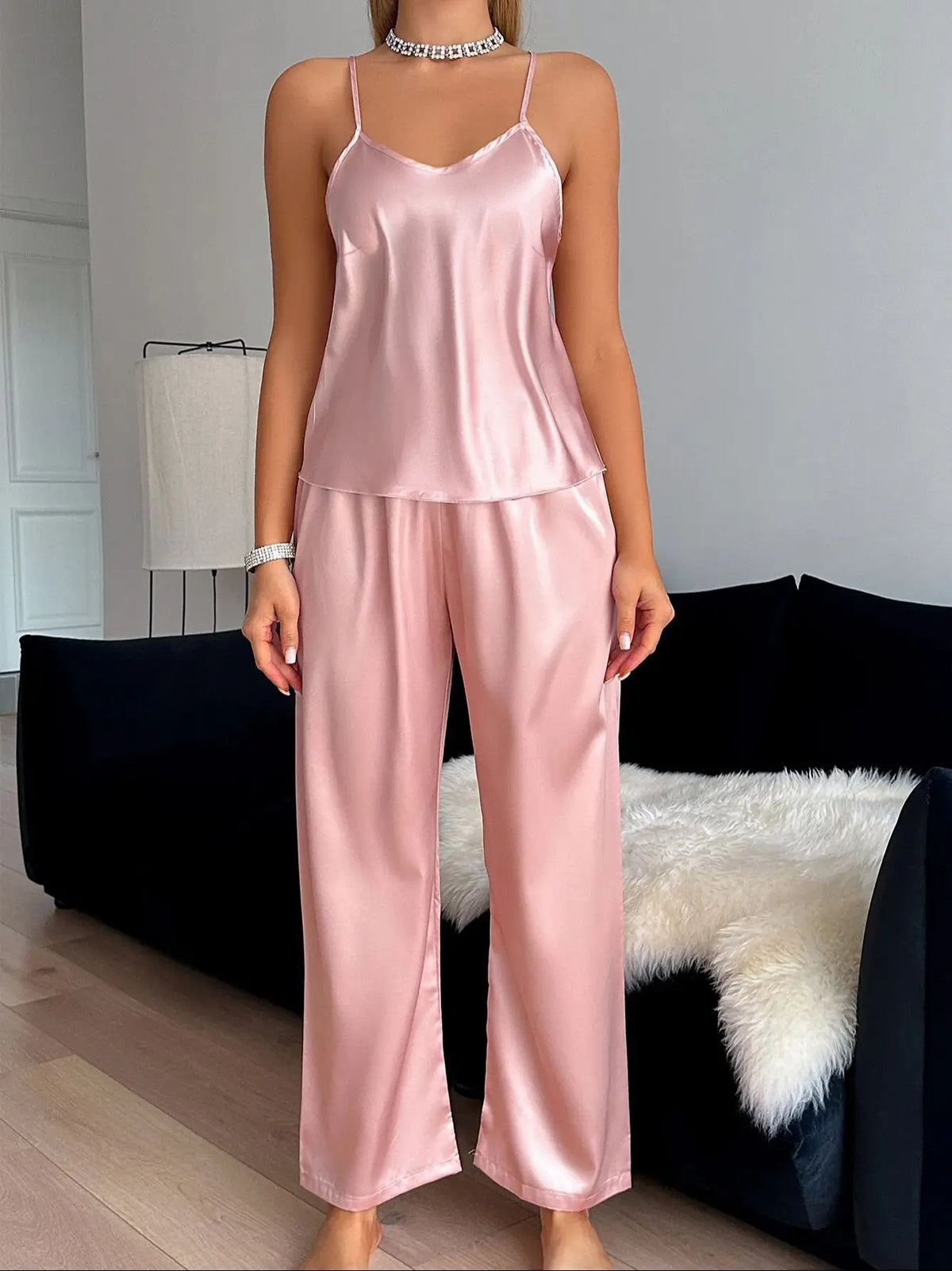 V Neck Women's Solid Color Pajama Set