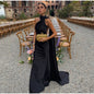 Elegant Halter Dress Women Solid Backless Maxi Dress