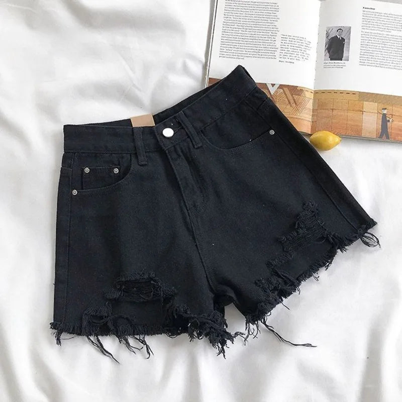 High Waist Ripped Denim Shorts for Women Summer Casual