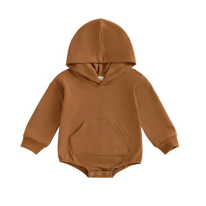 Baby Hooded Romper Long Sleeve Solid Color Bodysuit