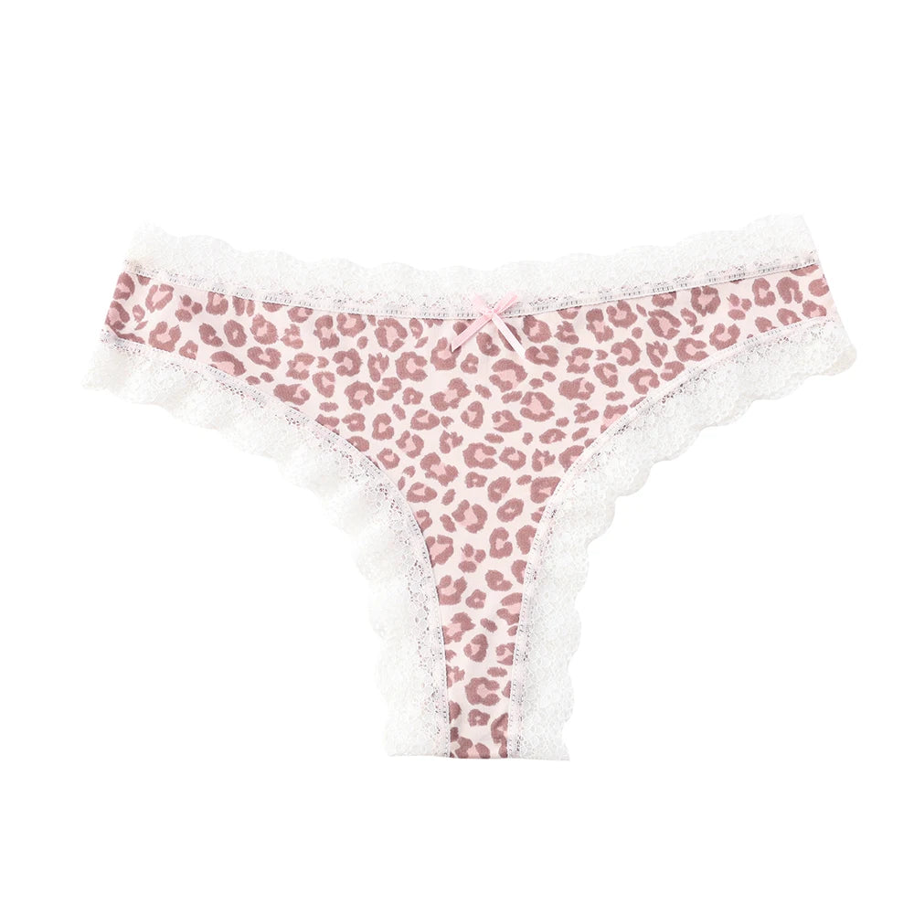 BZEL Women's Lace Floral G-String Leopard Panties