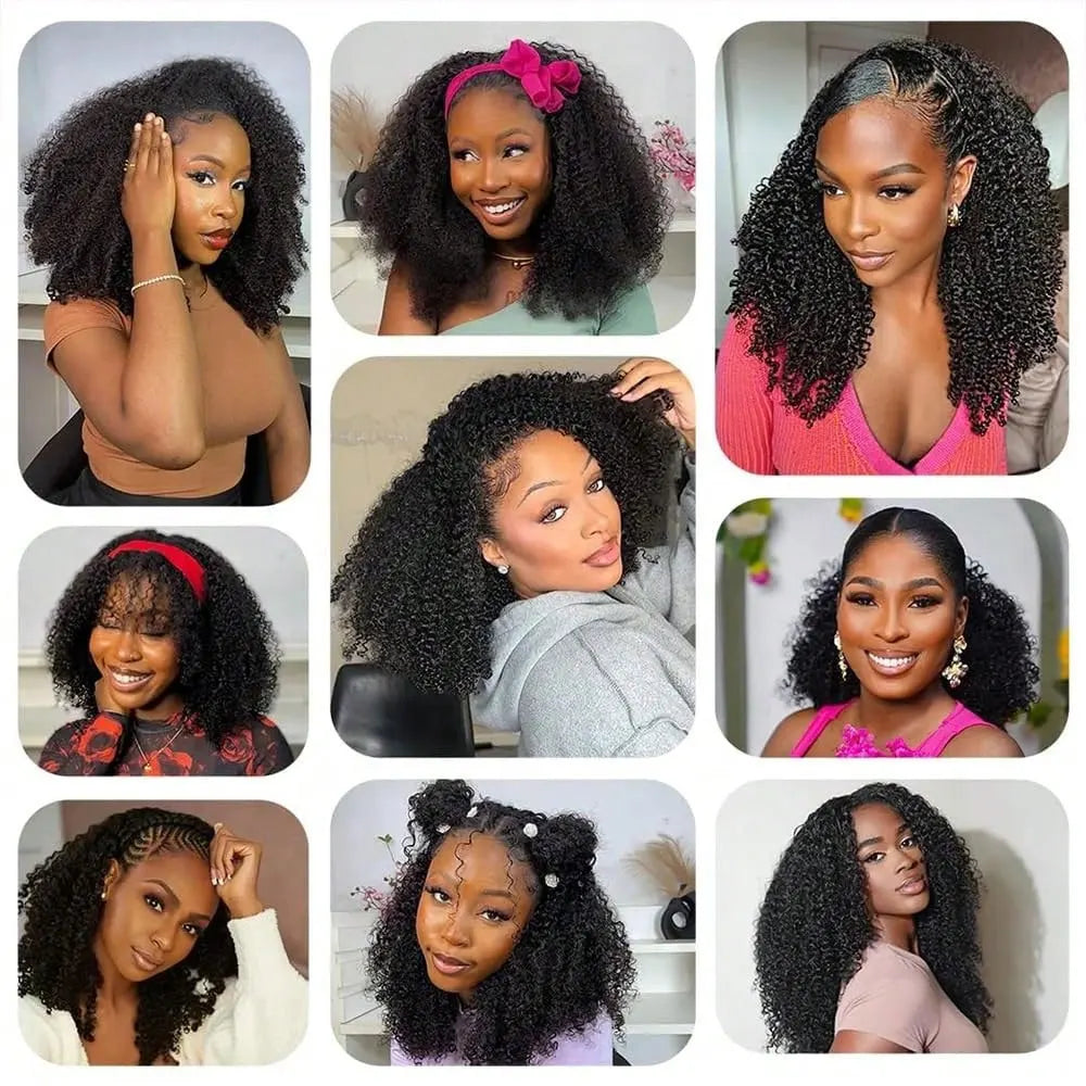 Jerry Curly Half Wig Human Hair Black Seamless Clip In