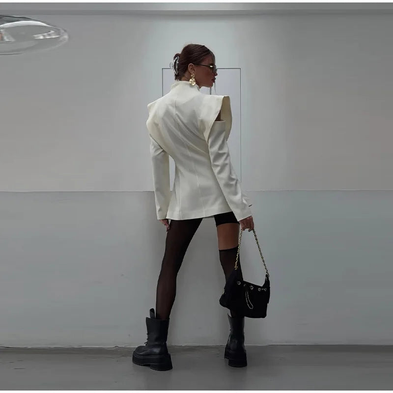 Cold Shoulder Blazer Double Breasted Women Jacket