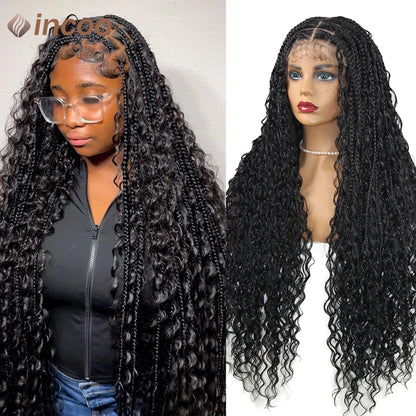 Boho Box Braided Curly Hair Full Lace Wig Burgundy