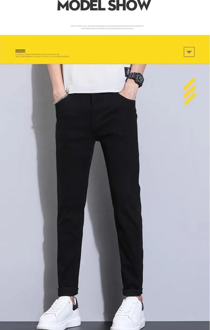 Mens Slim Fit Denim Pencil Pants Black White Stretch Jeans