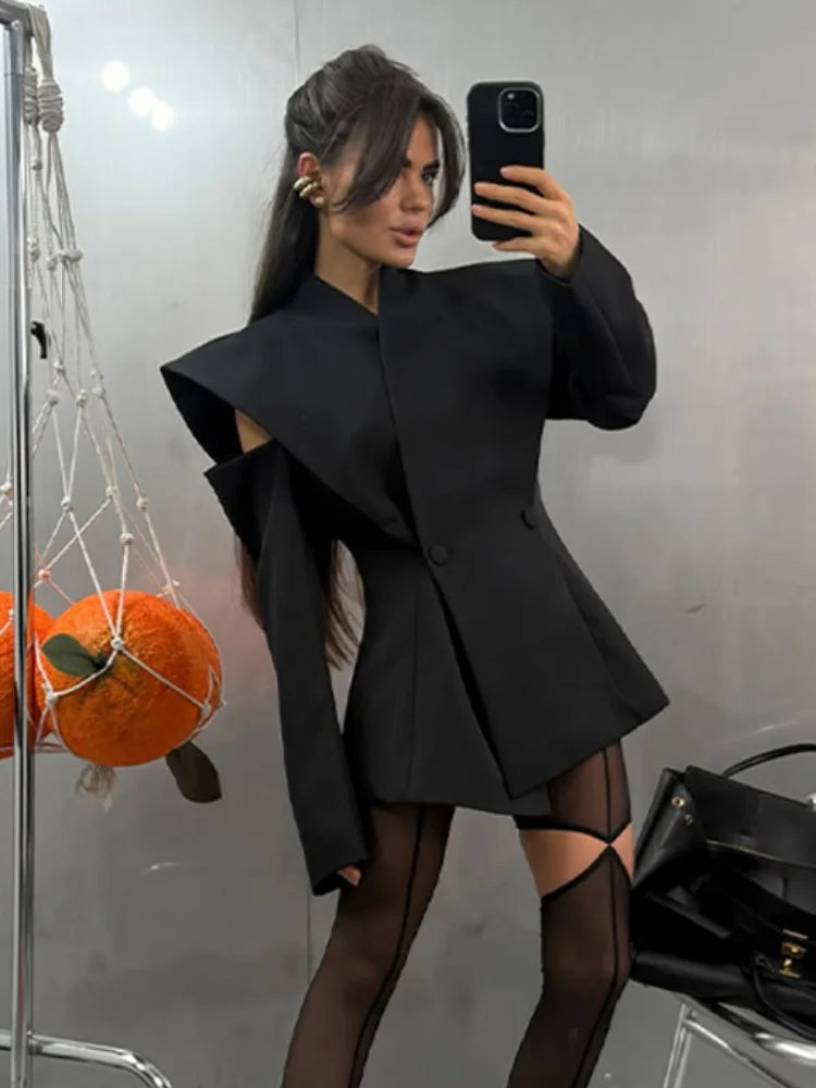 Cold Shoulder Blazer Double Breasted Women Jacket