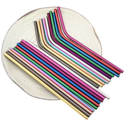 8pcs Colorful Reusable Stainless Steel Drinking Straws