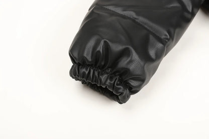 Black PU Leather Women's Winter Parka Jacket