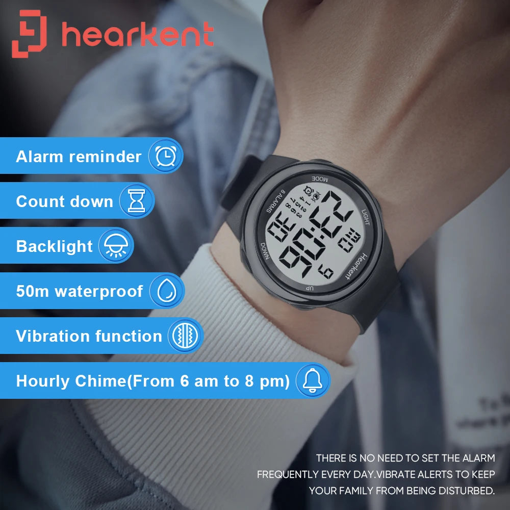 Hearkent 8 Alarm Waterproof Digital Wristwatch
