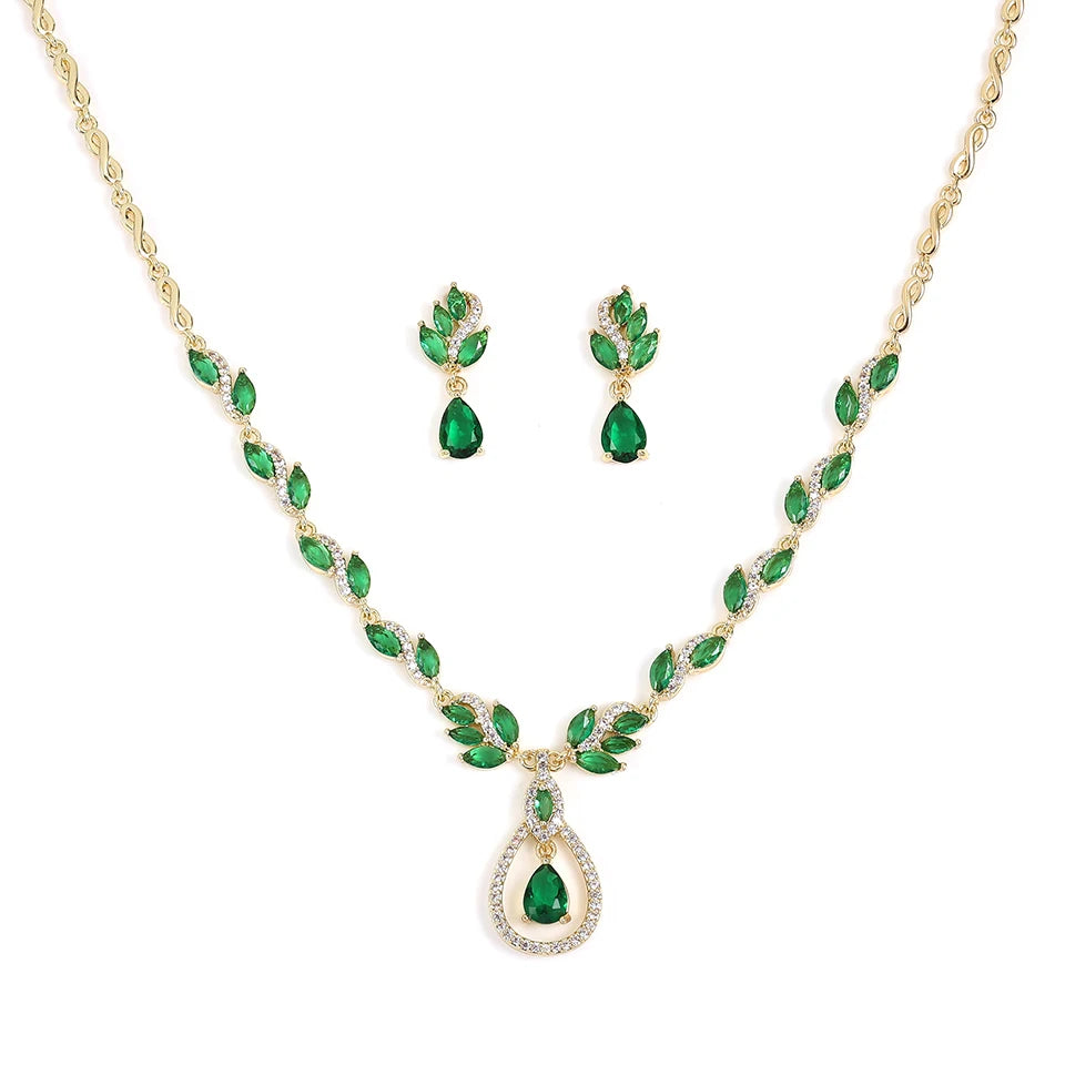 ZAKOL Brilliant Zirconia Leaf Jewelry Set for Women
