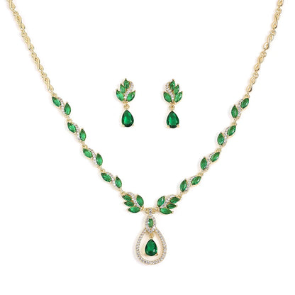 ZAKOL Brilliant Zirconia Leaf Jewelry Set for Women