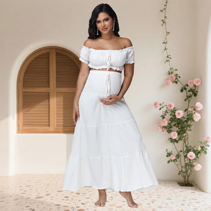 Maternity Photography Dress Set 2Pc Ruffles Tube Top Skirt