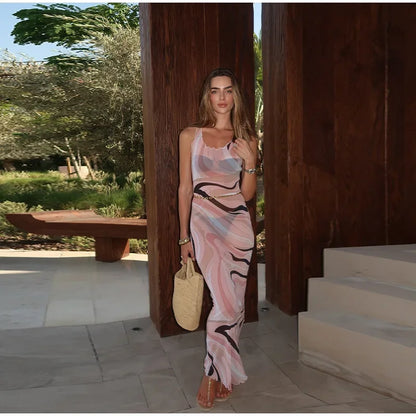 Sheer Mesh Bodycon Maxi Dress for Women