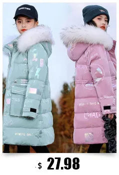 Children's Hooded Parka Down Jacket with Dinosaur Design