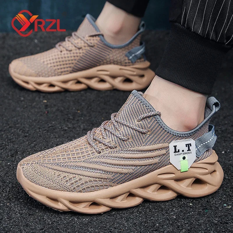 YRZL Men's Black Breathable Mesh Jogging Shoes