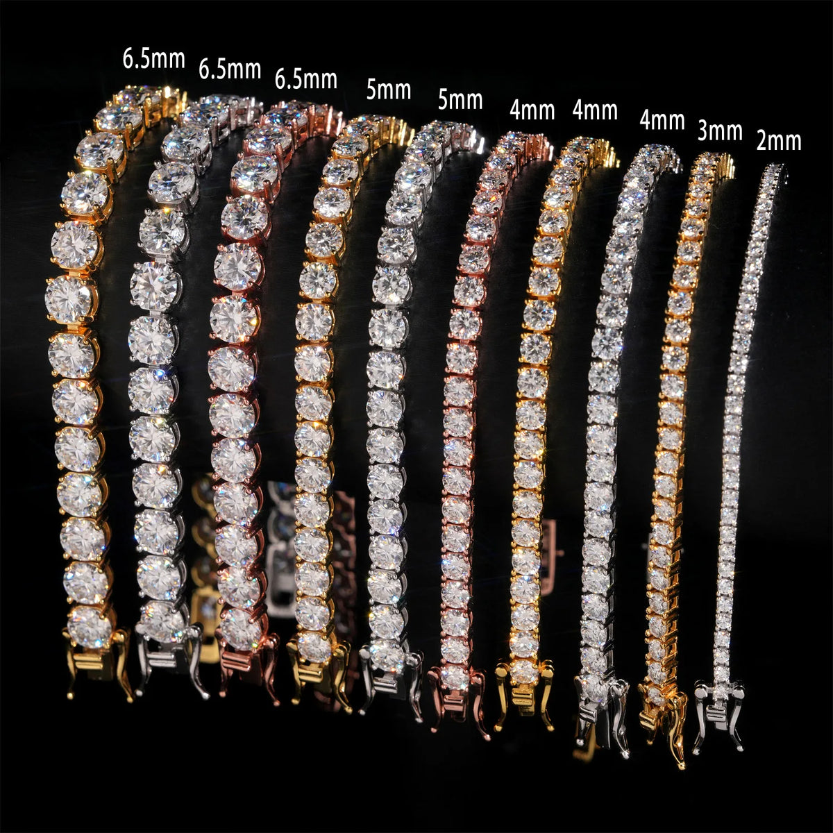 Moissanite Tennis Bracelet 2-6.5mm Rose Gold Silver