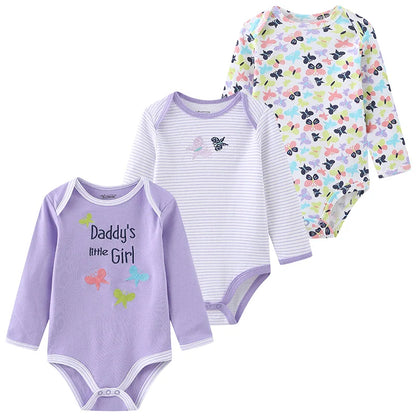Kiddiezoom 3 Pcs Cotton Long Sleeve Baby Bodysuit