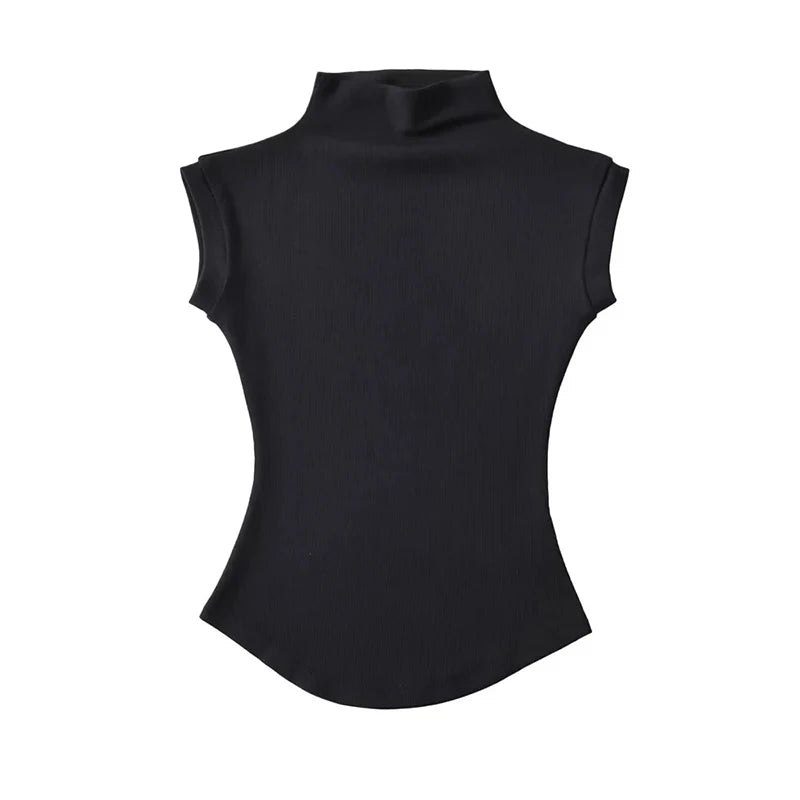 Women Summer Turtleneck Sleeveless Slim Fit Top