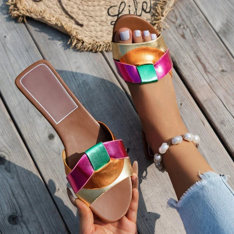 Summer Women's Solid Color Slippers with Buckle