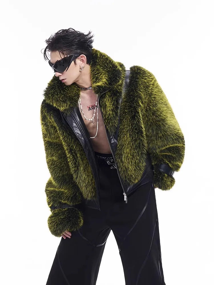 Thick Warm Patchwork Faux Fur Coat for Men