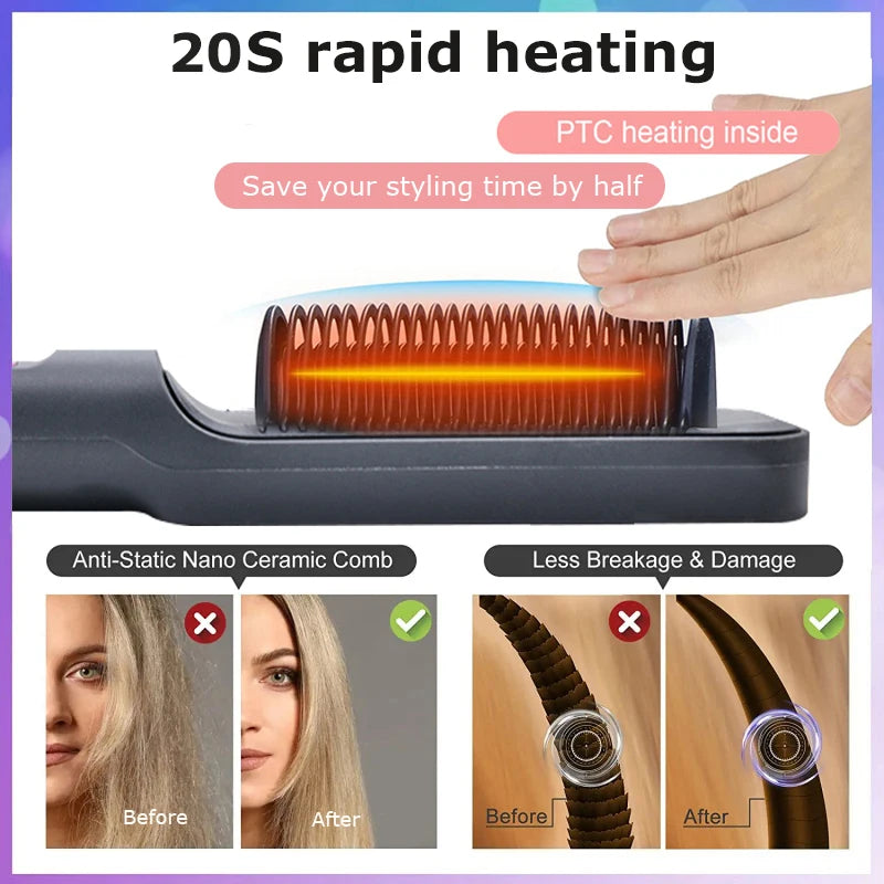 Electric Hot Comb Straight Hair Straightener Brush