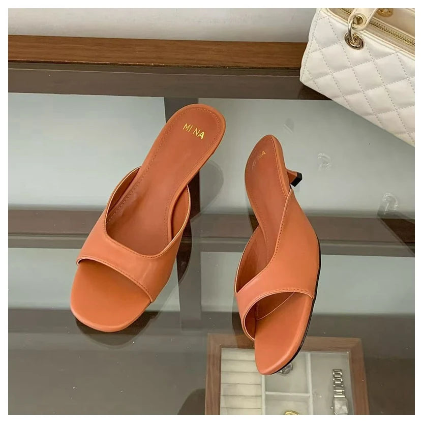 Thin High Heels Open Toe Slides Women Patent Leather Sandals