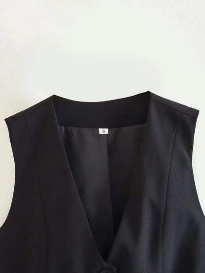 Women'S Solid Suit Vest Sleeveless Cropped Waistcoat