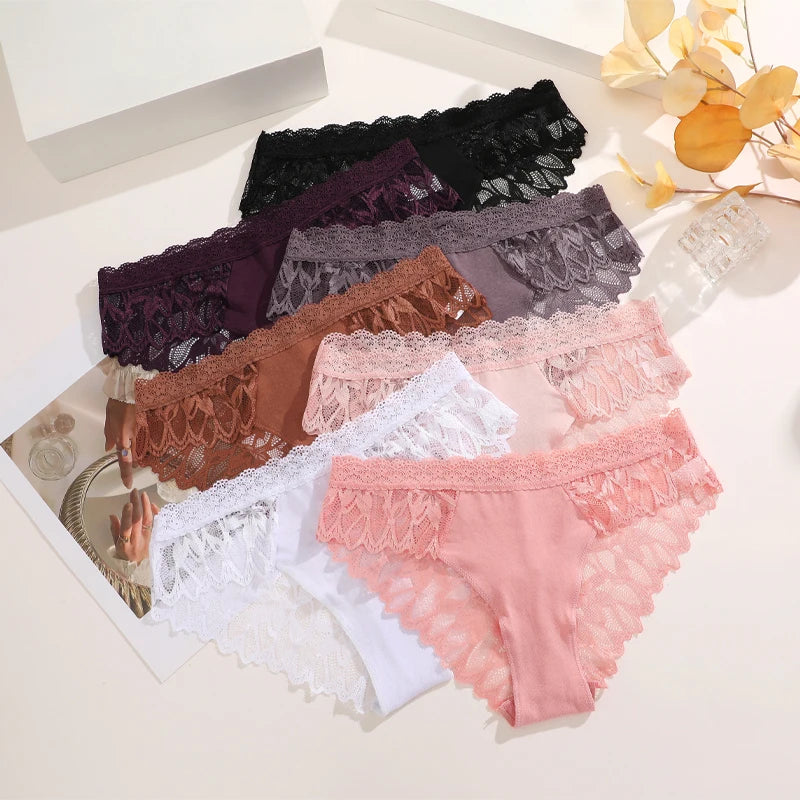 Lace Hollow Out Low-Waist Floral Briefs for Women