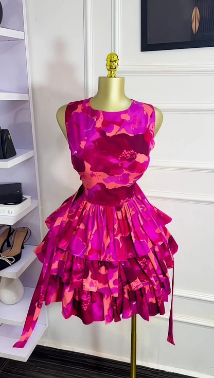 Floral Printed Sleeveless Ball Gown Dress for Women
